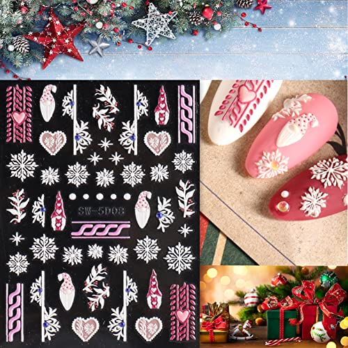 5D Christmas Nail Art Stickers Xmas New Year Nail Art Decals Embossed Snowflake Snowman Elk Bell Santa Claus Tree Looks Real Christmas Holiday Nail Decorations Christmas Gift For Women Girls 4 Sheets #TOP1