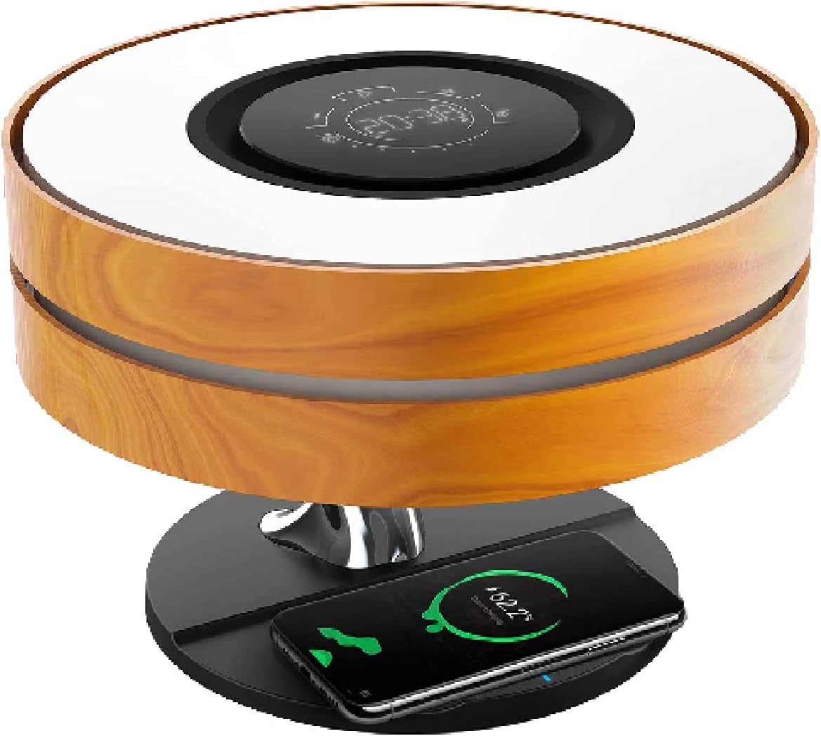 SASKA Smart Bedside Lamp with Bluetooth Speaker, Wireless Charger, Digital Clock & Touch Dimming Light – Modern Nightstand Lamp for Bedroom (The Dawn)
