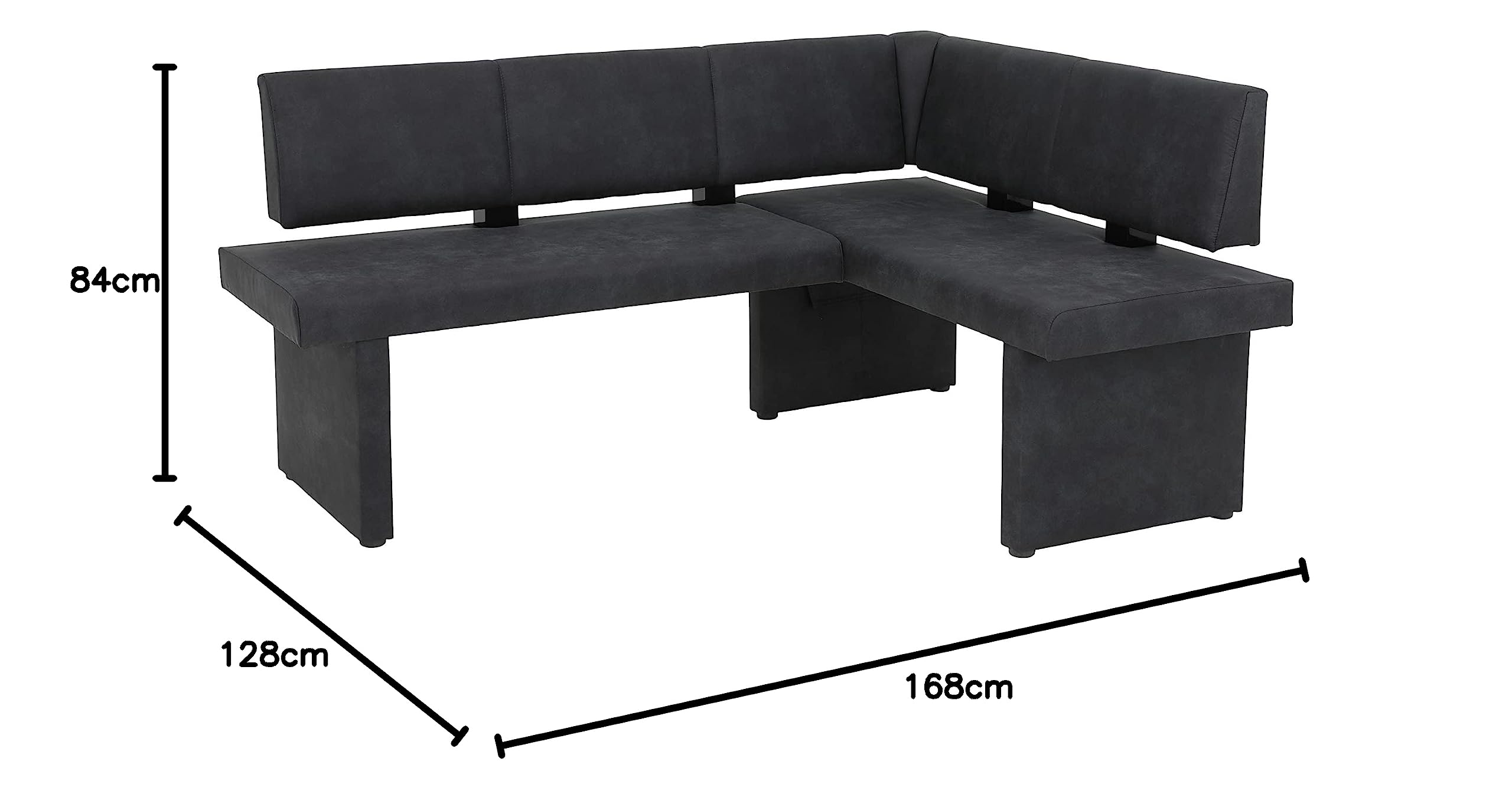 Hela Pia Banco esquinero de Comedor, Estructura de Madera con tapizado de Tela, Microfibra Antracita, Montaje a Derecha-Izquierda, 168 x 128 x 86 cm