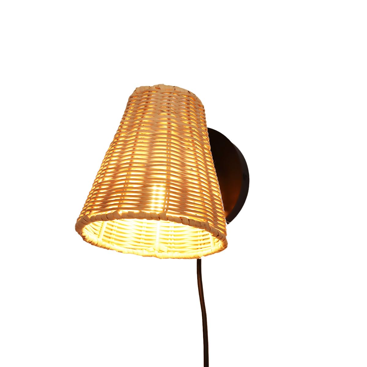 Alpinaluz Aplique de Pared en Mimbre y Bambú con Cable y Enchufe, Foco Orientable, Portalámpara E27 con Interruptor, Estilo Rústico Nórdico para Salón o Dormitorio