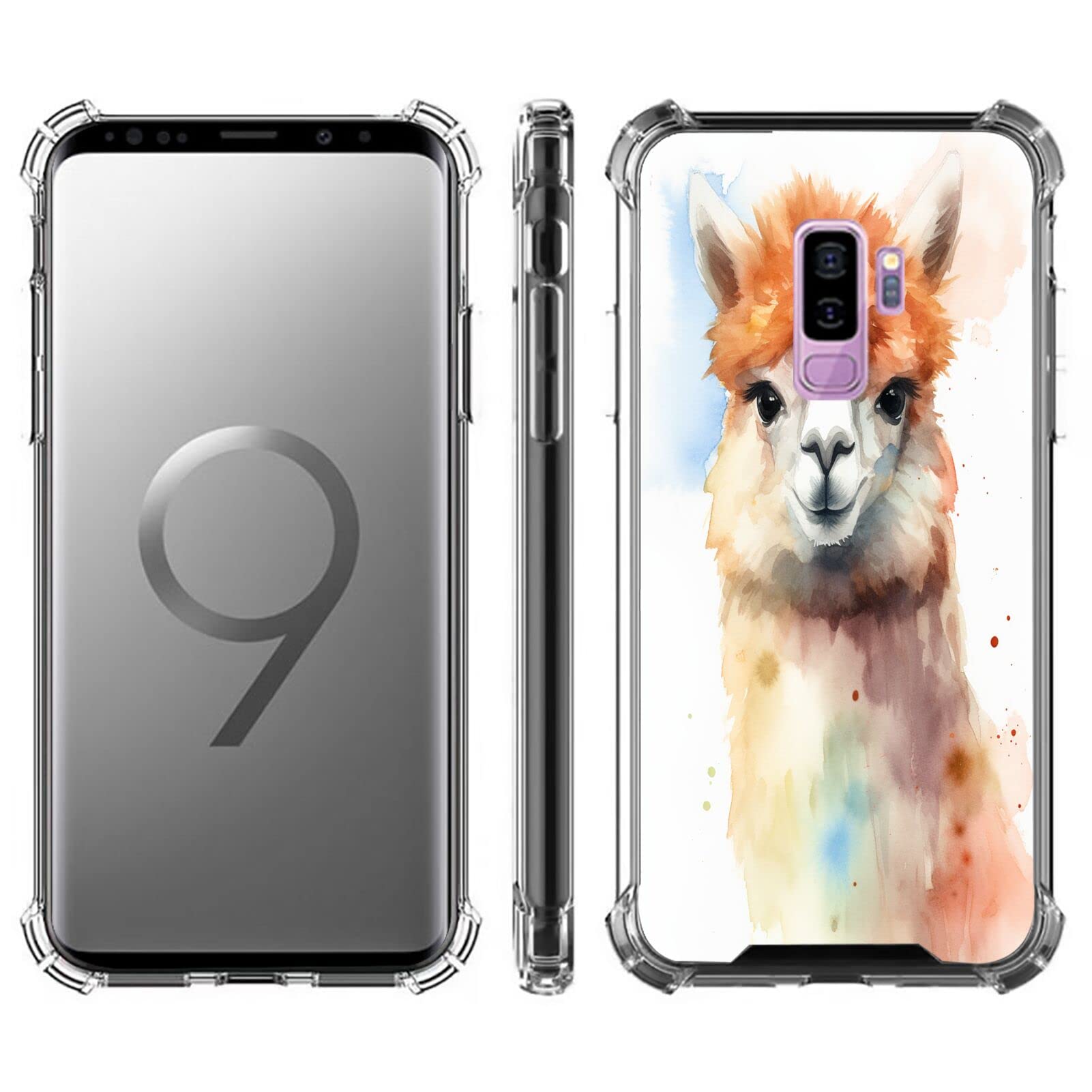 KOLHUBI Clear Phone Case for Samsung Galaxy S9 Plus Designer Alpaca Art-26 Exquisite Pattern Design Shock-Resistant Anti-Fall Protective Transparent Shell for Samsung Galaxy S9 Plus