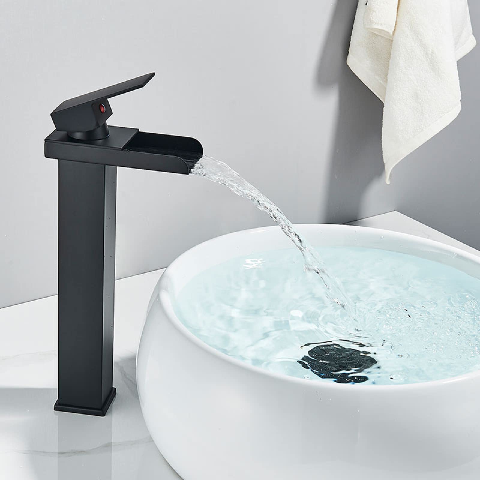 Wasserfallarmatur für Badezimmerwaschbecken, Edelstahl-Waschtischarmatur mit Einhebelmischer, Schwarz, Hoch (Farbe: Nero, Größe: Hoch)