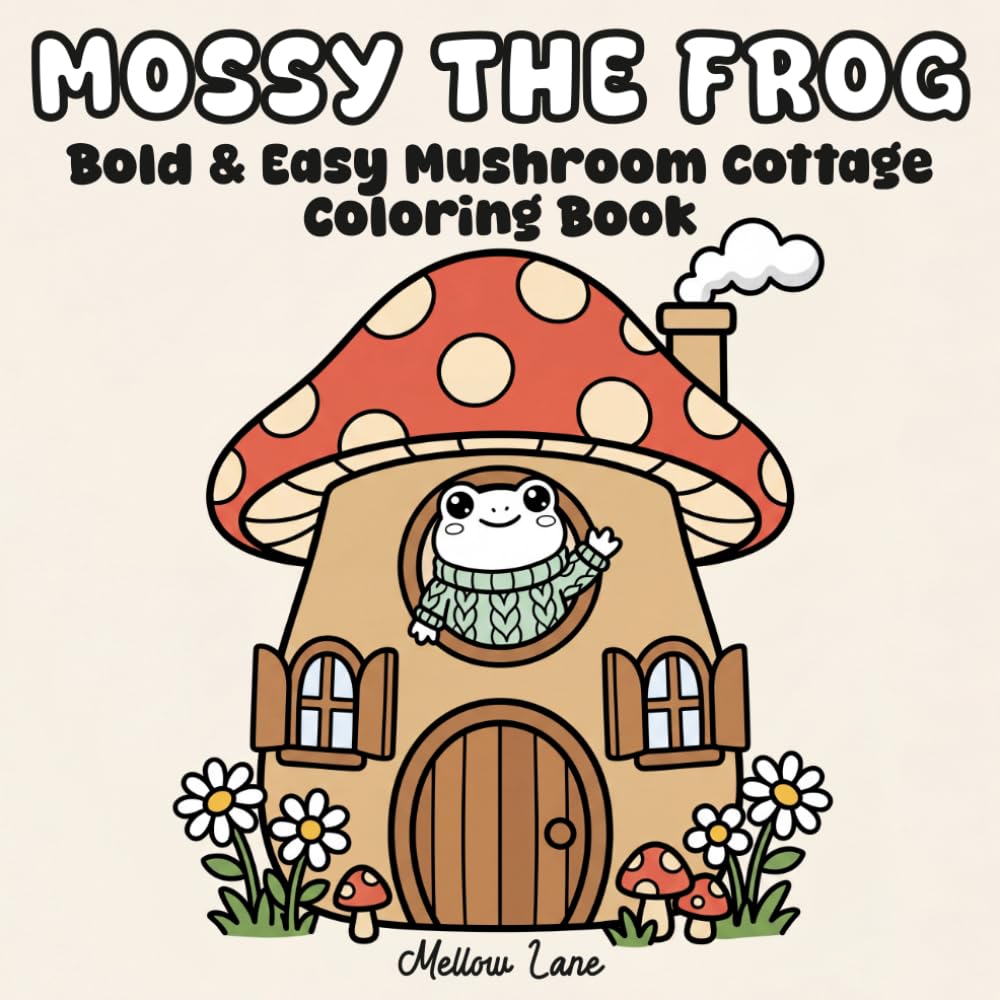 Mossy the Frog: Bold & Easy Mushroom Cottage Coloring Book, 40 Whimsical Cottagecore Designs for Adults & Teens — Cute Frogs, Fairies, and Toadstool Homes for Relaxation, Stress Relief & Mindfulness