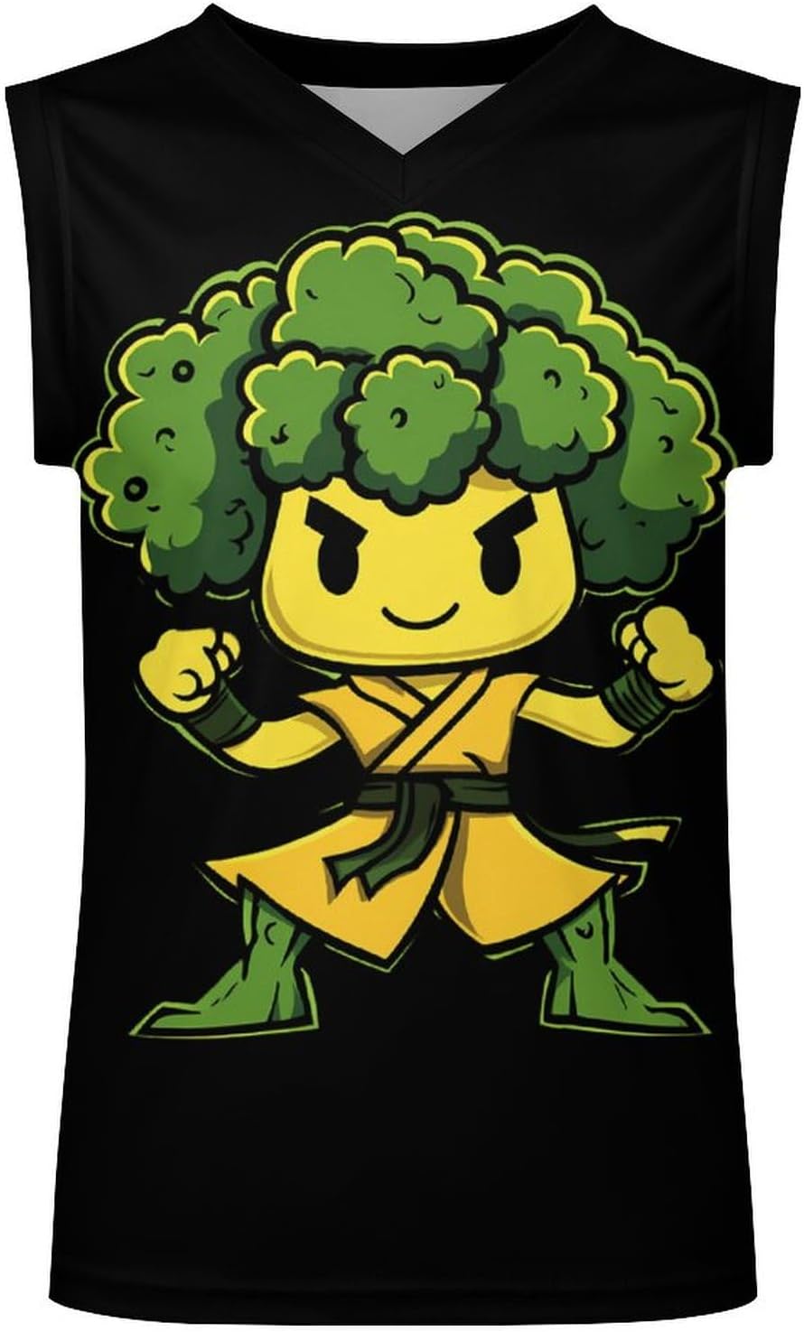 Kung Fu Broccoli Lee Men's V-Neck Basketball Tank Top Sleeveless Workout Tank Shirts Gym Fitness Tees Vest