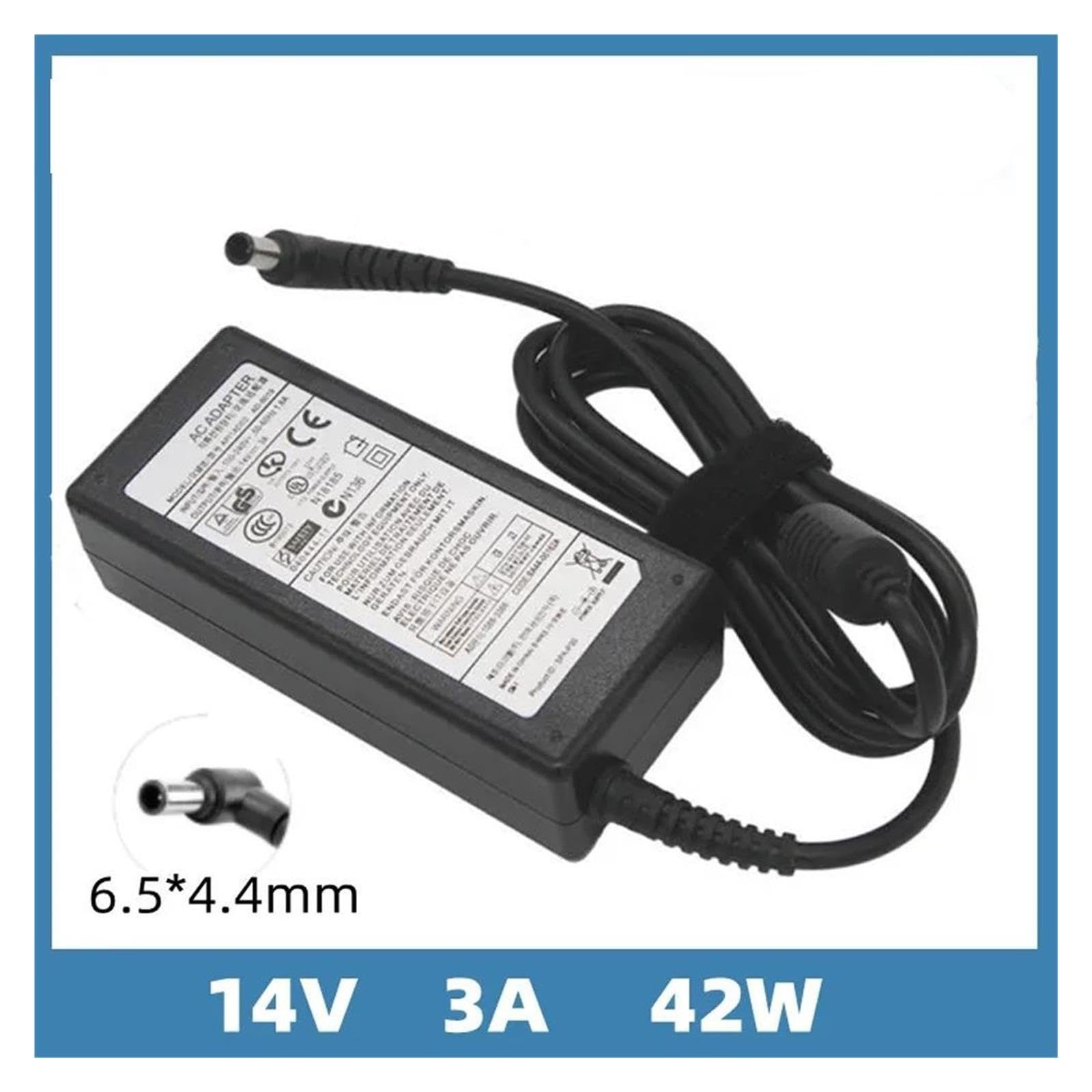 Adattatore 14 V 3 A 6,5 X 4,4 Mm, Compatibile Con Samsung, Monitor LCD BX2235 S23A300B S19A300B S20A300B S22A100N S19A100N S22A200B S22A300B Caricatore for Laptop(Adapter with US plug)