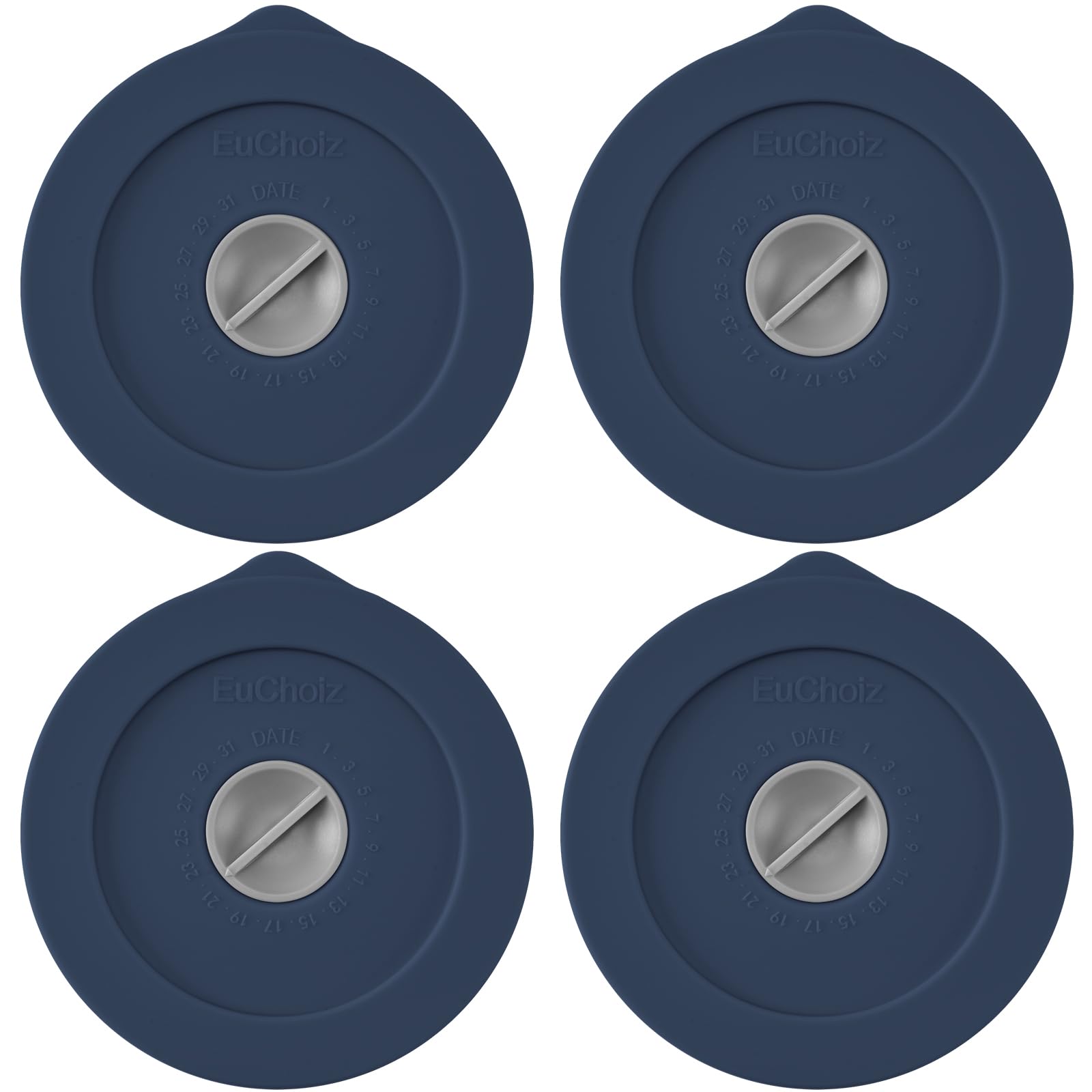 Replacement Lids for Pyrex 7202-PC 1 Cup, Silicone Round Storage Cover Lid for Anchor Hocking Glass Bowl 4 Pack with Date Mark Dark Blue