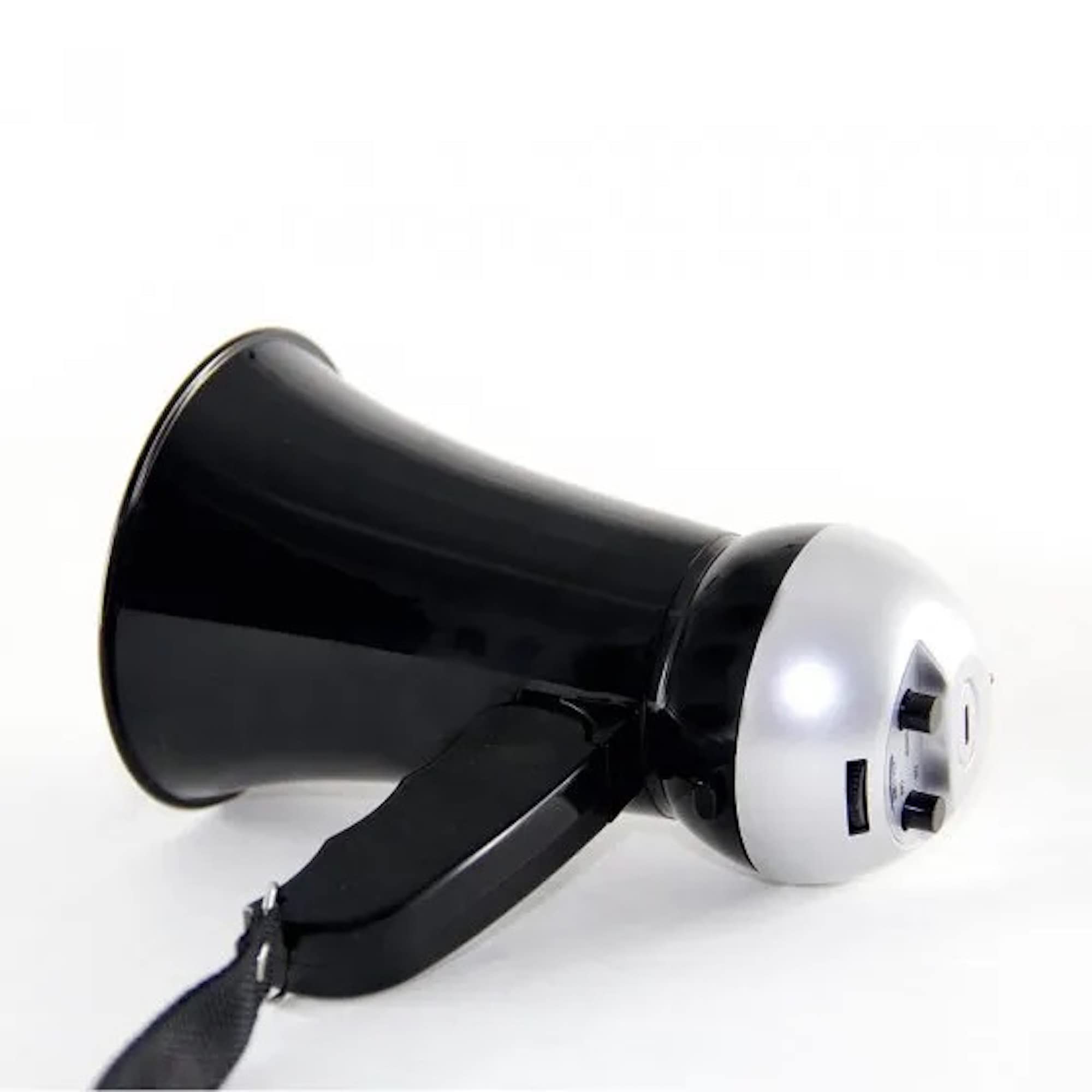 Mini Megáfono 10 W - Función Altavoz y Sirena - Volumen Ajustable - Funciona con 6 Pilas AA - 17 cm - Negro