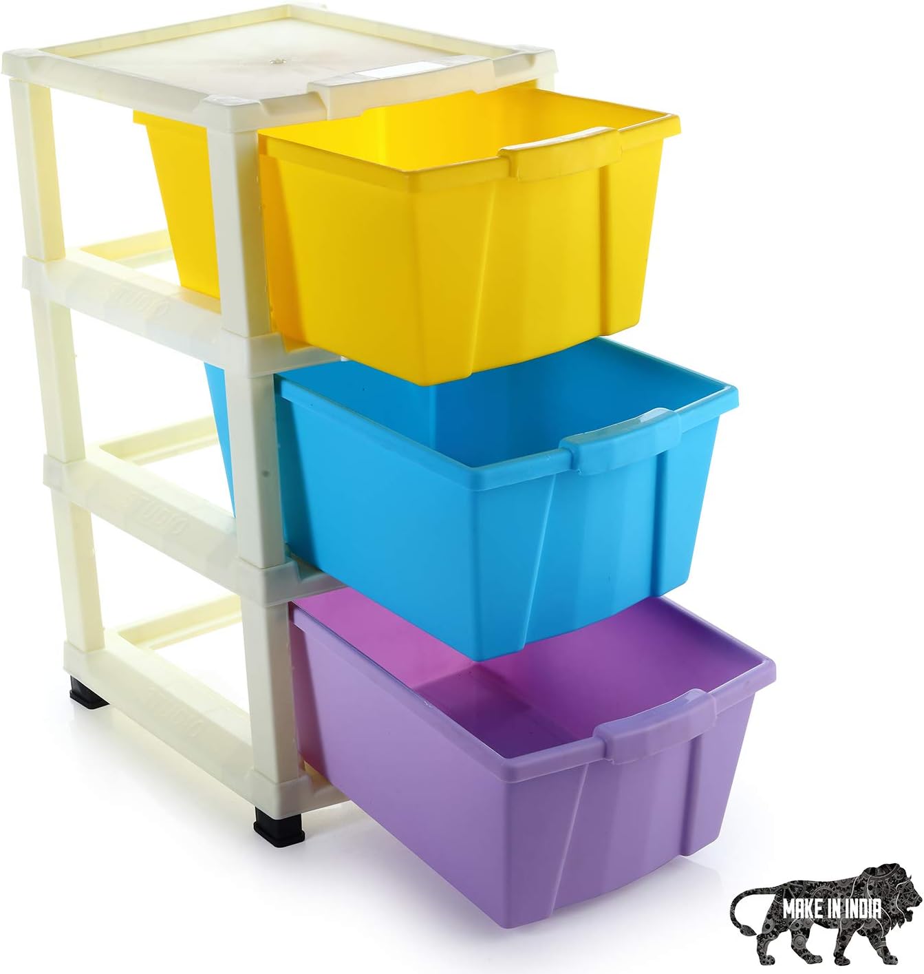 Plastic Multipurpose Storage Modular Drawer with Large Space and Anti-Slip Shoes (Multicolour, 3 XL, Small)