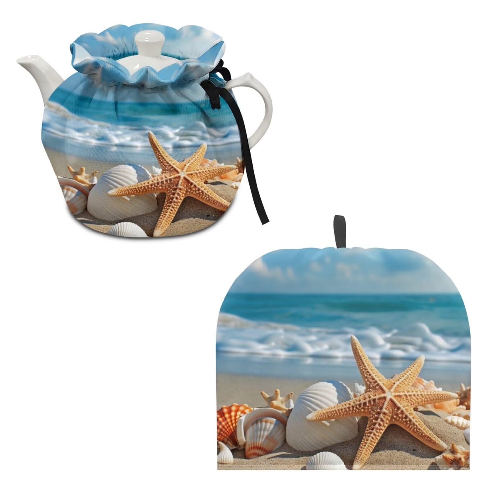 Tongluoye Sea Star Tea Cozy for Teapot 2 Pcs Insulated Teapot Cozies Dust Proof Tea Pot Cosy for Keeping Warm Tea Cup Warmer Cover Kitchen Accessory Tea Kettle Cozy Party Favors Home Decor