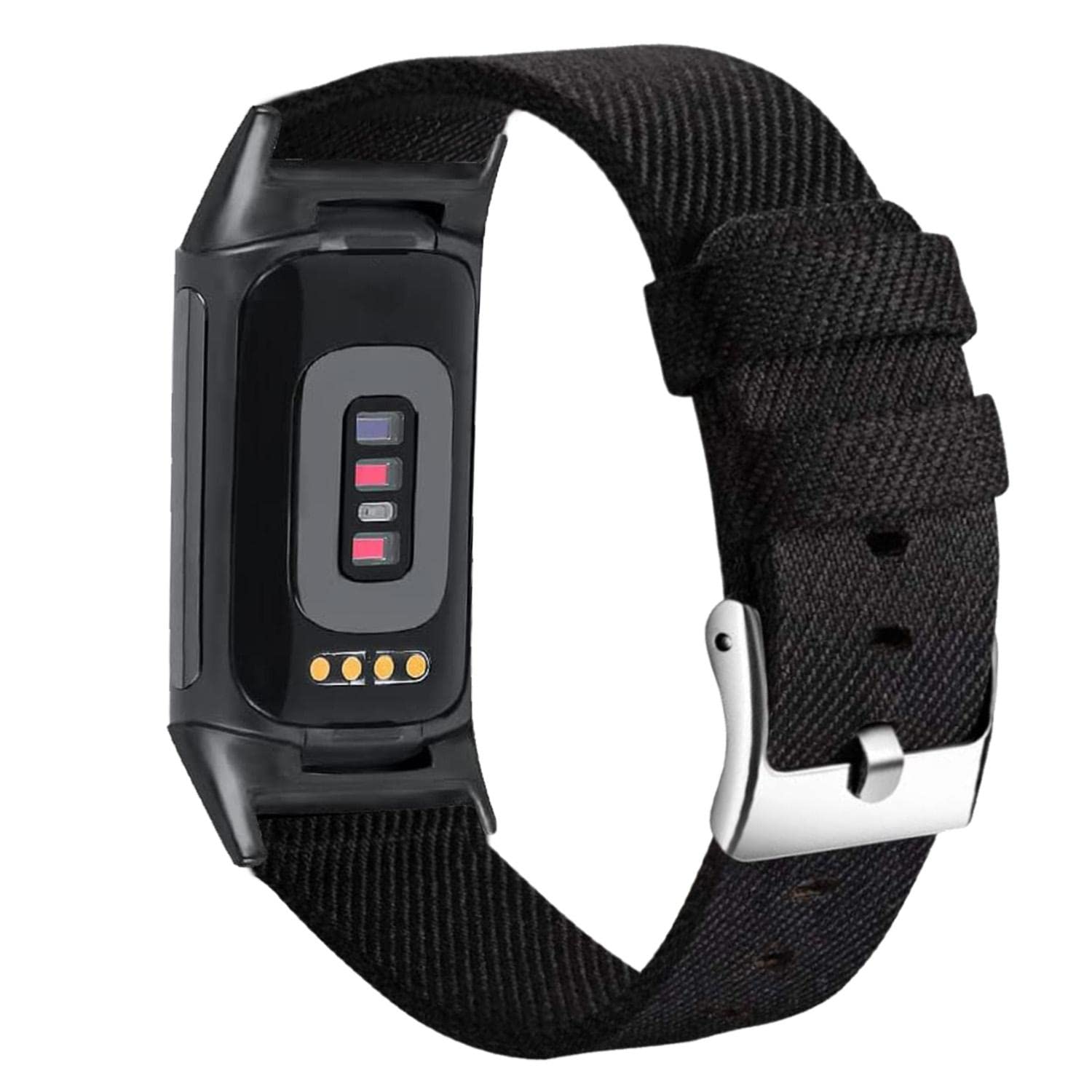 Abanen Women and Men Band for Fitbit Charge 6 / Charge 5, Soft Woven Canvas Nylon Quick Dry Wrist Strap, Black, 21mm, 5.12"-8.07" (130mm-205mm)