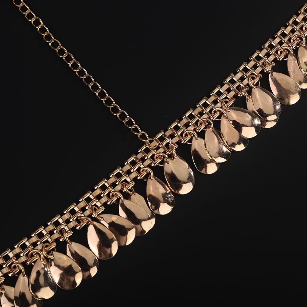 Teyglen Golden Oval Sequins Head Chain Boho Layered Head Chain Jewelry for Festival Halloween Party Vintage Headpiece Costume Hair Accessories for Women (Gold)