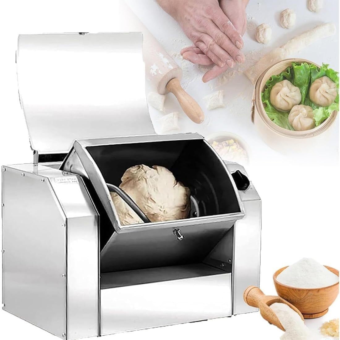 Stainless Steel Flour Kneading Mixing Machine,5 KG Commercial Electric Stand Dough Mixer,Vegetable Blender with 90° Tilt Bowl Professional Kitchen Equipment