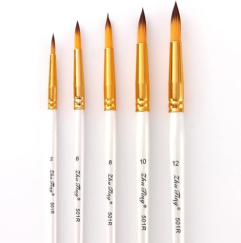 Miniatura 8 de Cepillos de pintura, 5pcs Nylon Pelo Mango de Madera Pincel de Aceite de Acuarela Gouache Aceite de Pinceles - 4#