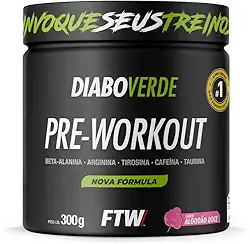 FTW Pré-Treino Diabo Verde em Pó com Cafeína, Aminoácidos Beta‑Alanina e Arginina para Treinos e Atividades Físicas - Pote 300 g (Sabor: Algodão Doce)