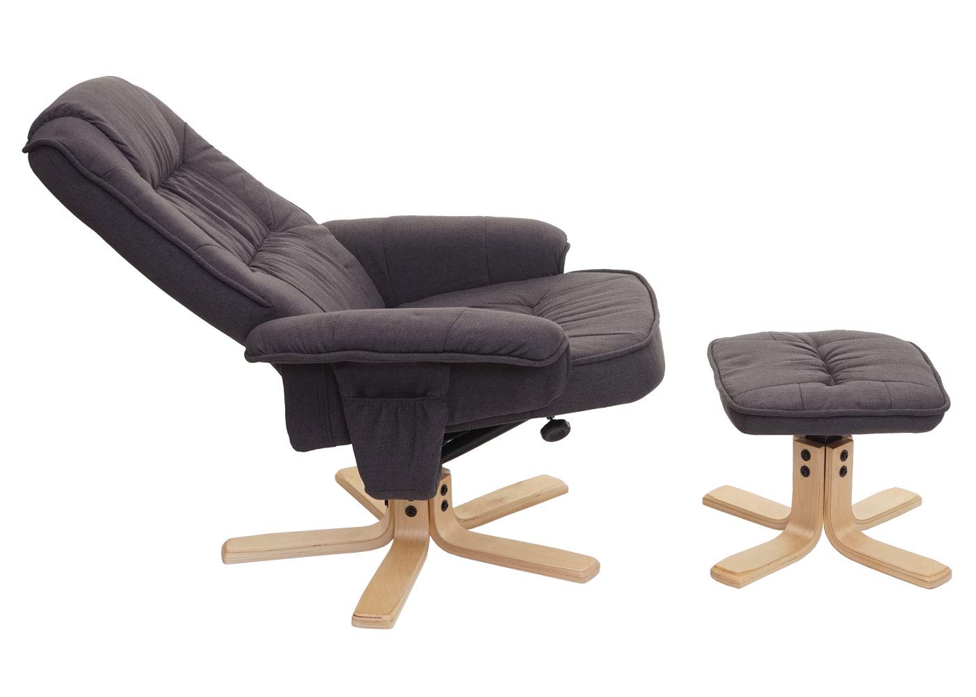 Mendler Sillón de relax M56 con taburete, Sillas tela/textil, certificado FSC®, color gris oscuro | Sillón de TV con taburete, certificado FSC®