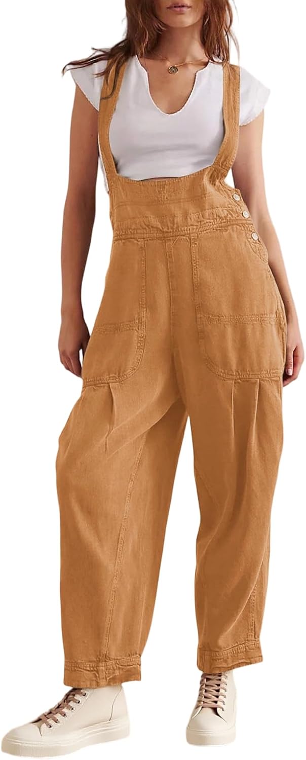 Womens Casual Adjustable Bib Overalls Denim Tapered Romper Jumpsuit with Pockets Cotton Comfort Fit Overall Pants - Image 2