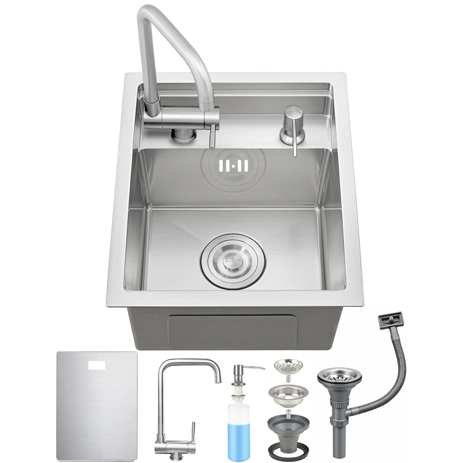Ribanedy Silver Hidden Single Bowl Kitchen Sink, 30x45cm, Stainless Steel Undermount Bar/Campervan Sink for Camping and Small Spaces