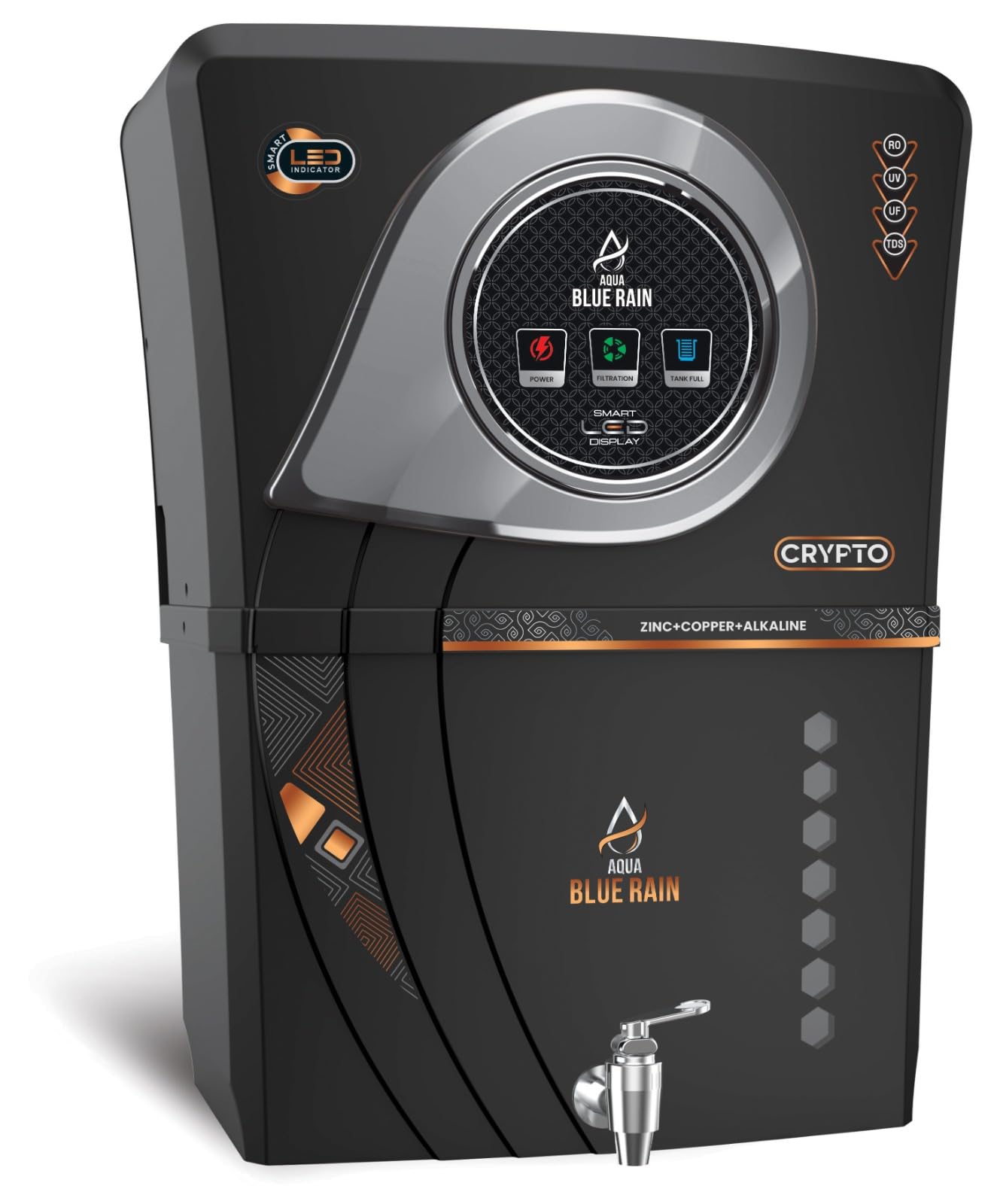 Aqua Blue Rain Smart Crypto Water Purifier, Zinc+Copper+Alkaline, LED  Display 100% RO+CFM, Digital Display, Copper, SCMT (Silver Charged Membrane  ...
