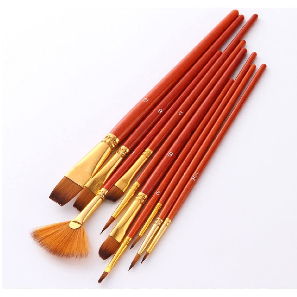 XBTGS 10 pennelli per pittura ad acqua in nylon con asta corta per pittura acrilica ad olio professionale per disegno artistico