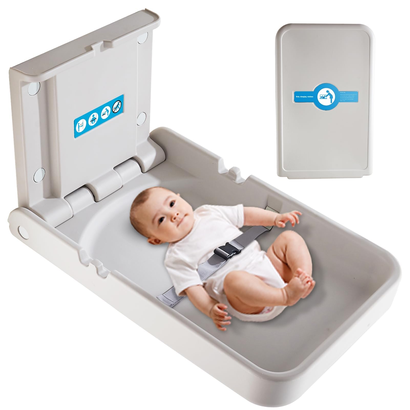 Table à Langer pour Bébé Murale, Unité de Changement de Bébé, Station de Changement de Bébé Avec Sangle de Sécurité Table à Langer pour Nourrissons pour Toilettes Commerciales