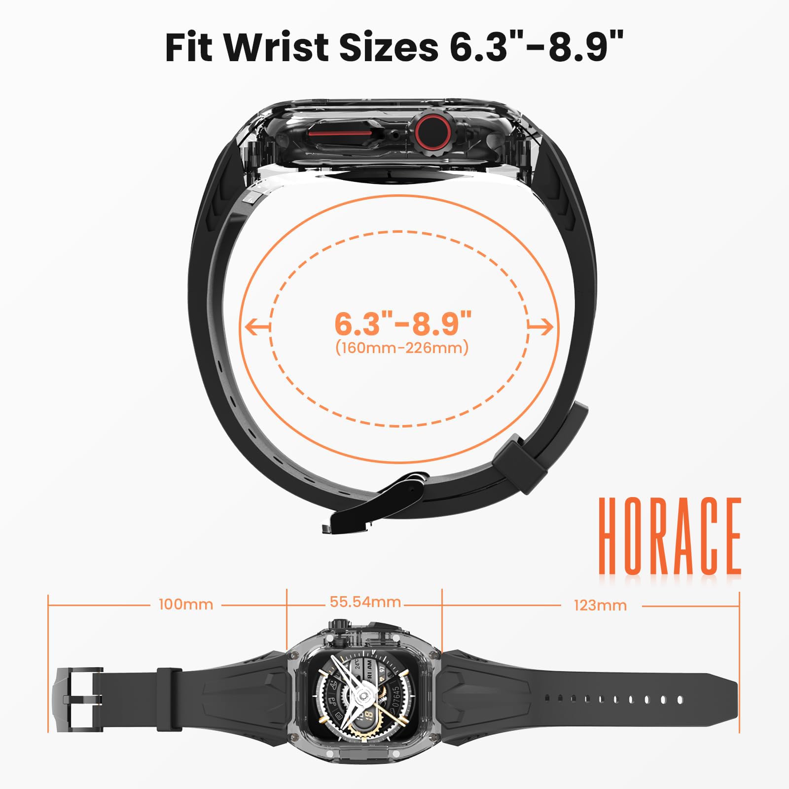 Cinturino compatibile con Apple Watch Kit protezione custodia in policarbonato per Serie 9 8 7 45mm SE 6 5 4 44mm