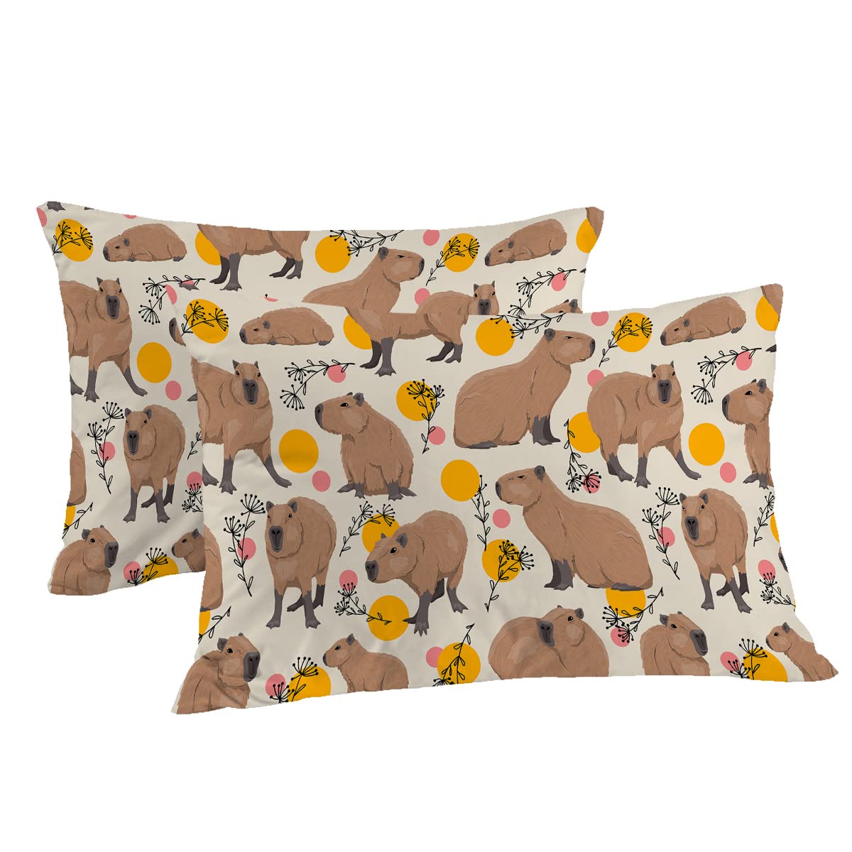 BlessLiving Kids 3D Capybara Animals Pillow Cover Set of 2 Colorful American Pillowcase South Animal Pet All Season Pillow Case for Room Bedroom Sofa Chair Car, Queen