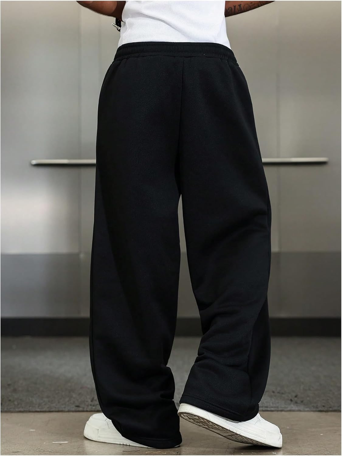 Men's Wide Leg Sweatpants Elastic Drawstring Waisted Pants Athletic Casual Pants - Image 2