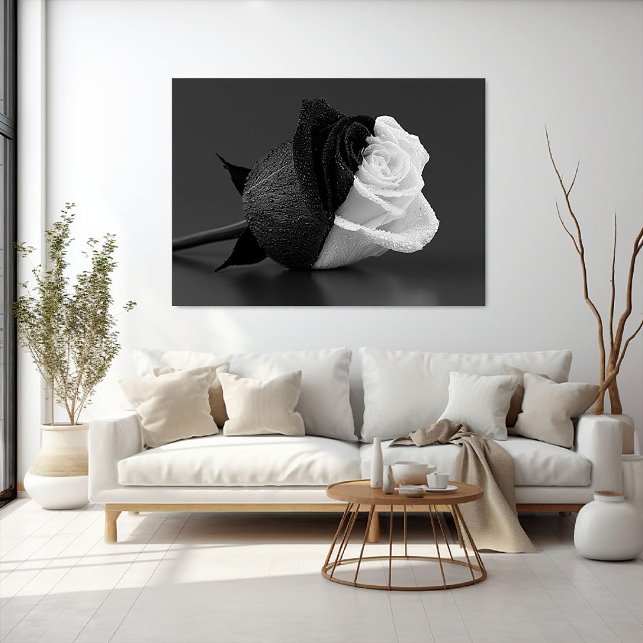 TODOAA Cuadro Abstracto Modernos Lienzo Patrón floral en blanco y negro blanco y negro cuadros -Salon baño Comedor dormitorio Decoración de pared-80x120cm Sin marco