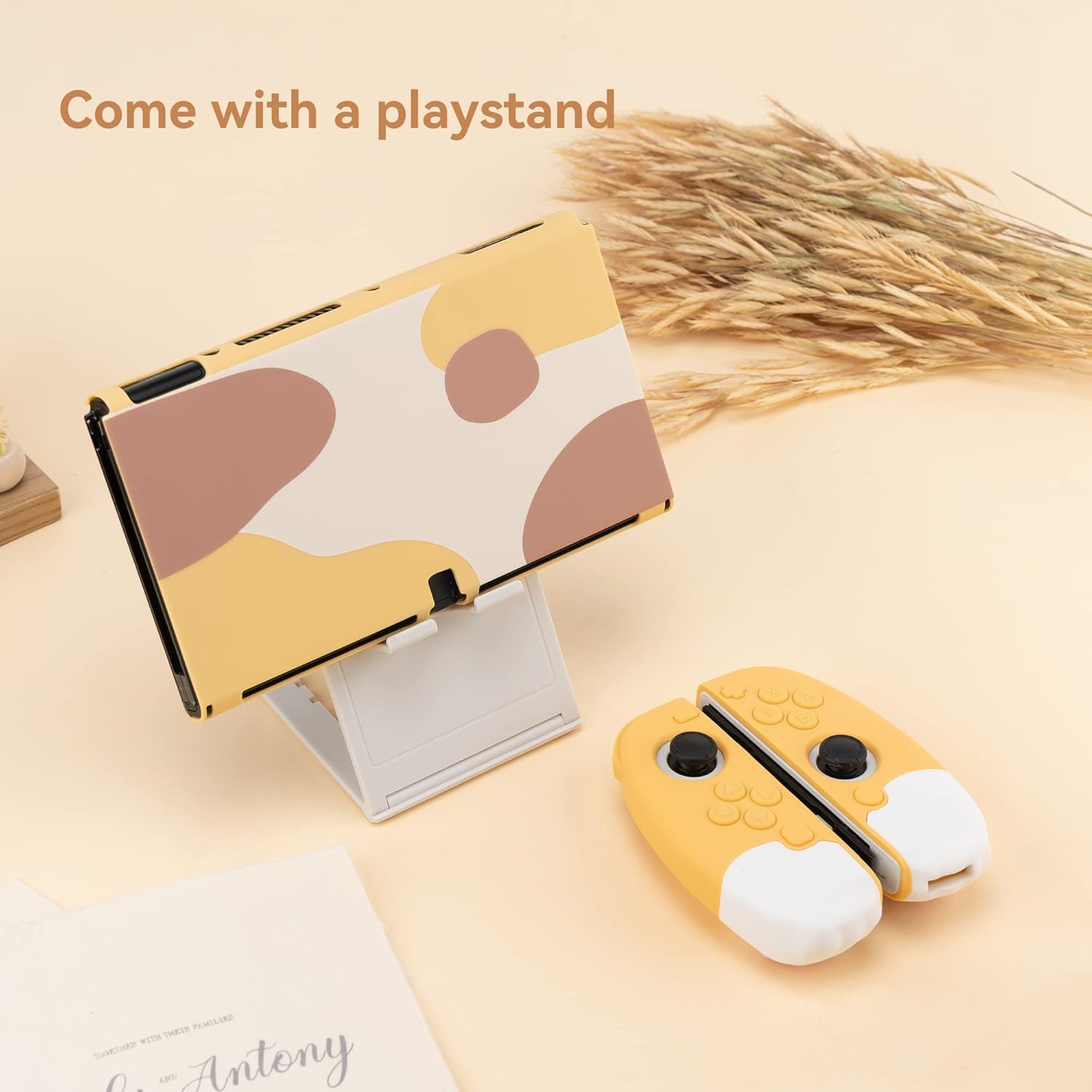 GeekShare Jolie Coque de Protection Ergonomique Compatible avec Console Switch OLED et Joy Con, Absorption des Chocs et Anti-Rayures pour modèle Switch OLED - Jaune