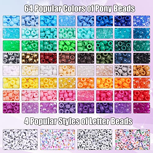 image for QUEFE 2350pcs, 64 Colors, Pony Beads for Bracelet Making Kit, Rainbow 