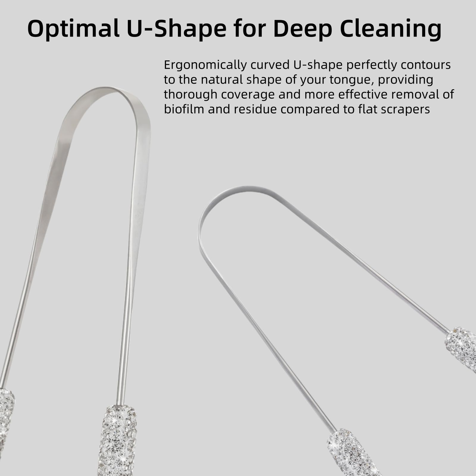 Rascador de lengua brillante de metal para adultos y niños, limpiador de lengua de acero inoxidable con diamante para cuidado e higiene bucal (blanco)