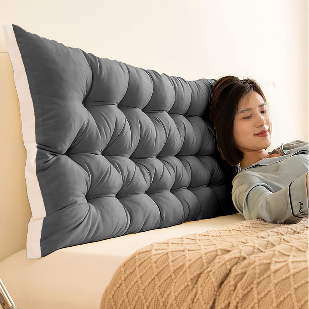 Headboard Pillow with Ties - Positioning Support Bed Rest Long Reading Pillow, Headboard Cushion Backrest Sofa Back Cushions for Bed Couch Sofa Daybed Dorm Adult,Dark Gray,180x50x5cm