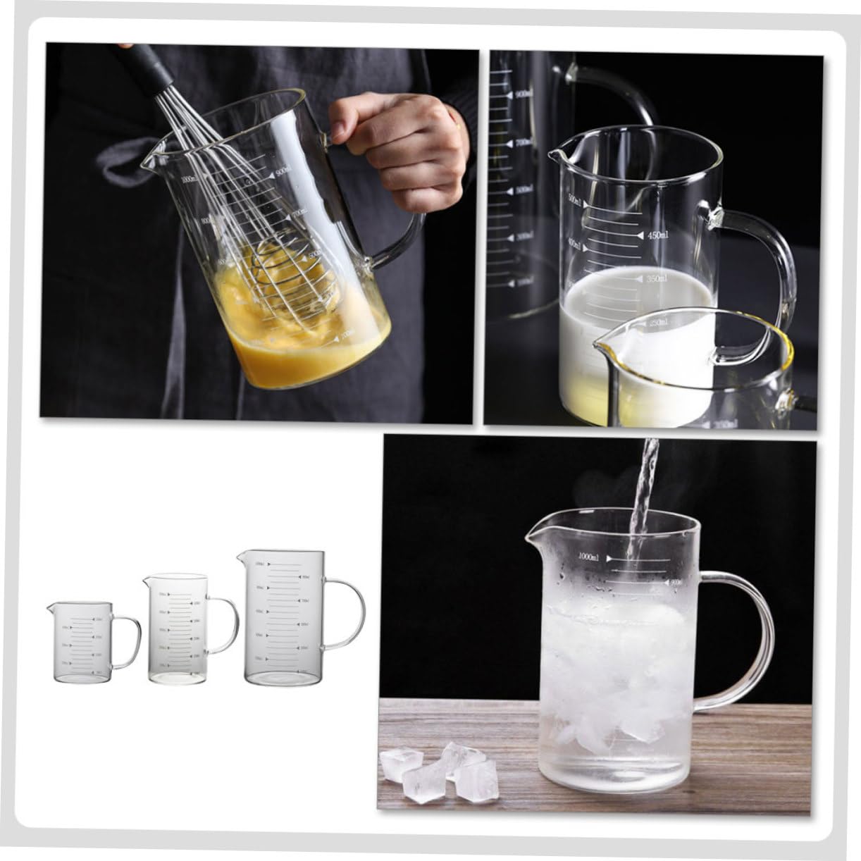 Mikinona Lot de 3 tasses à mesurer en verre pour le lait pour les restaurants les bars pour un débit fluide