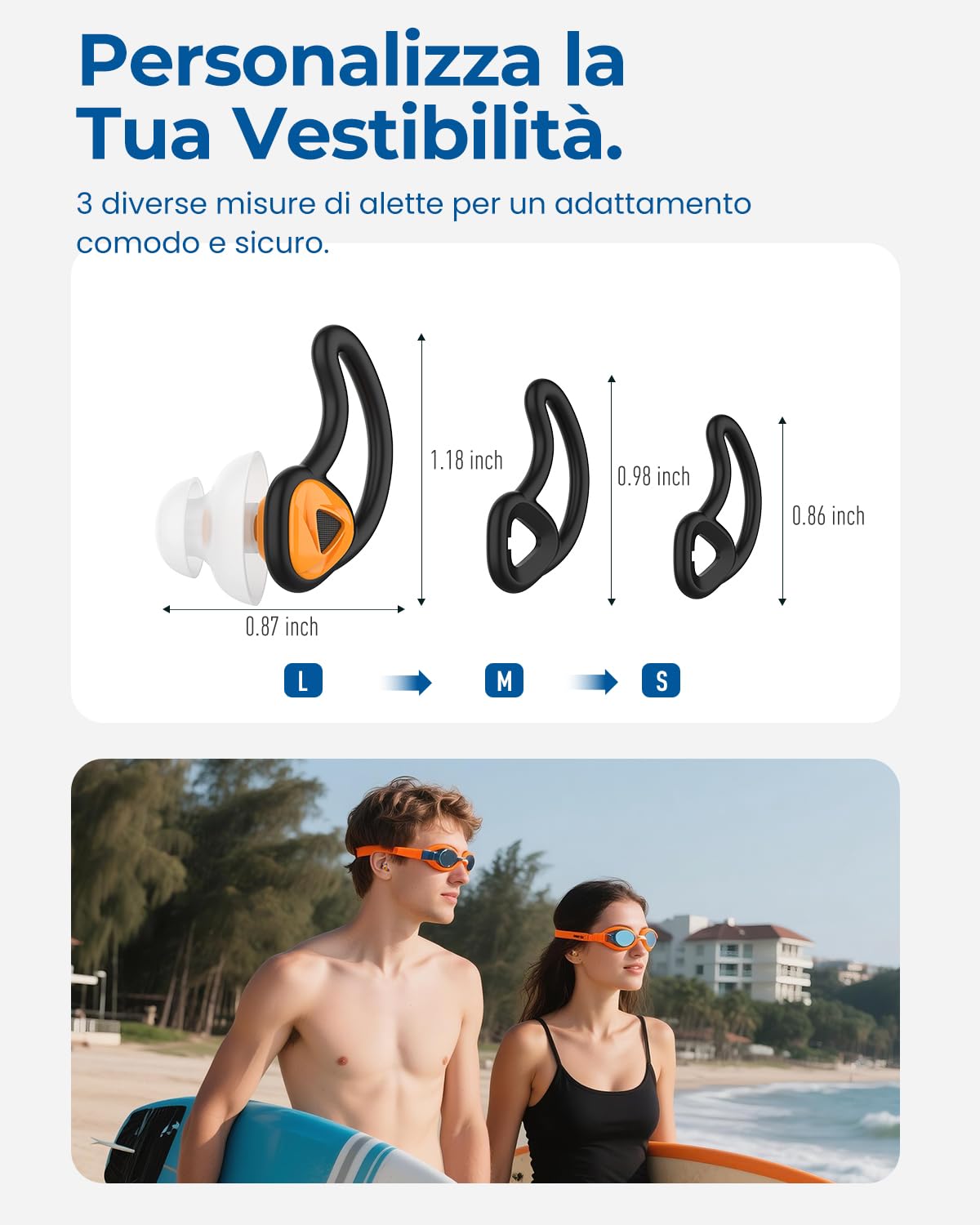 Hearprotek Tappi per orecchie da nuoto, 2 paia silicone riutilizzabile acqua tappi orecchie piscina-Impermeabili per nuotare Bagno Doccia surf (Arancione)