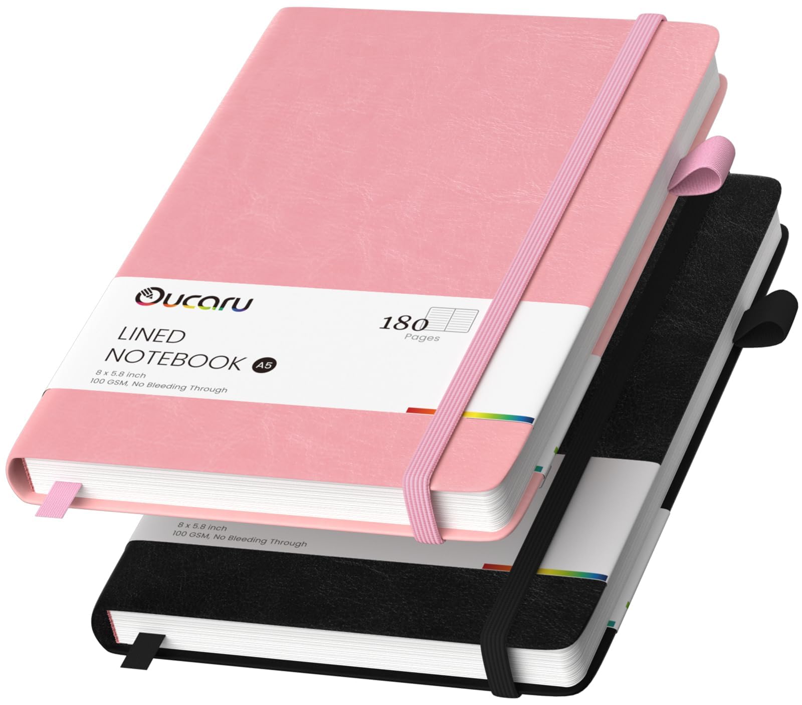 Oucaru Lined Journal Notebook, 2 Pack, 180 Pages, A5 Journals for Writing, 100 GSM Thick Paper, Small Notebooks Daily Journal for Women Men Work, Business, School, Travel Supplies — image 1