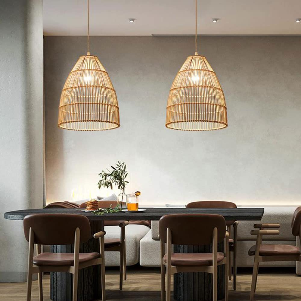Nowoczesna Rattanowa Lampa Wisząca Wisząca Lampa Sufitowa, Przybrzeżna Wiklinowa Oprawa Oświetleniowa Żyrandol Regulowana Lampa Z Naturalnego Tkanego Bambusa Do Kuchni, Jadalni, Sypialni, Beżu