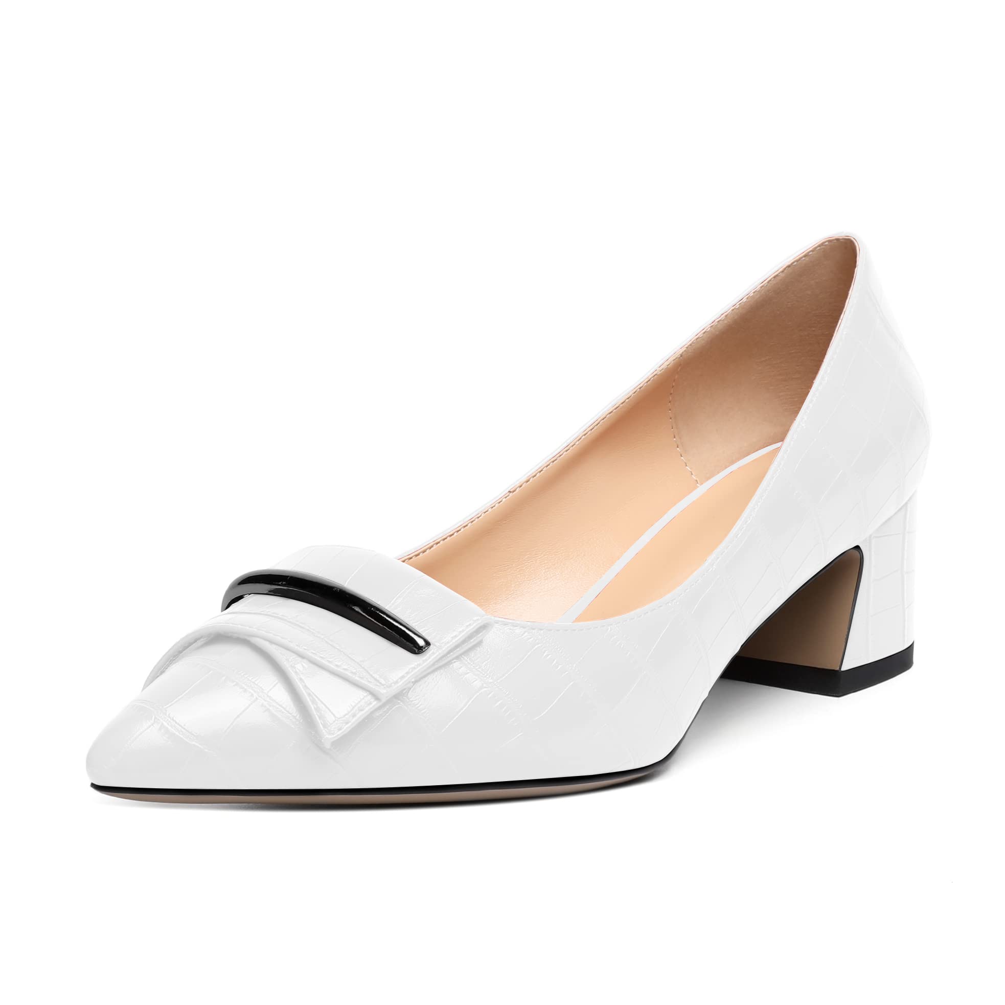 Elashe Women Block Heel Pumps|Pointed Toe Court Shoes|Buckle Design Mid Block Heels|Slip on Heeled Shoes|Elegant Office Ladies Business Pump Shoes