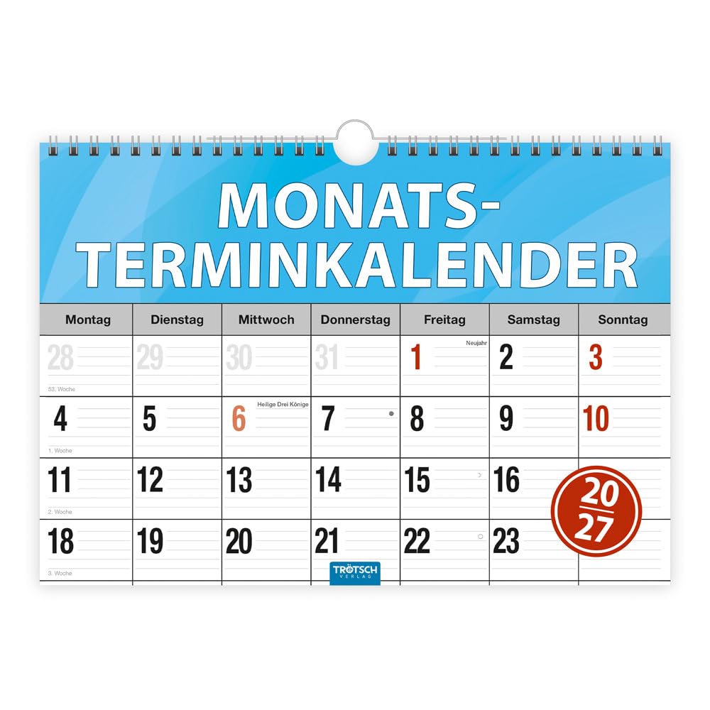 TRÖTSCH - Monatsterminer Monatsterminkalender 2027 mit Wire-O-Bindung: mit Wire-O-Bindung