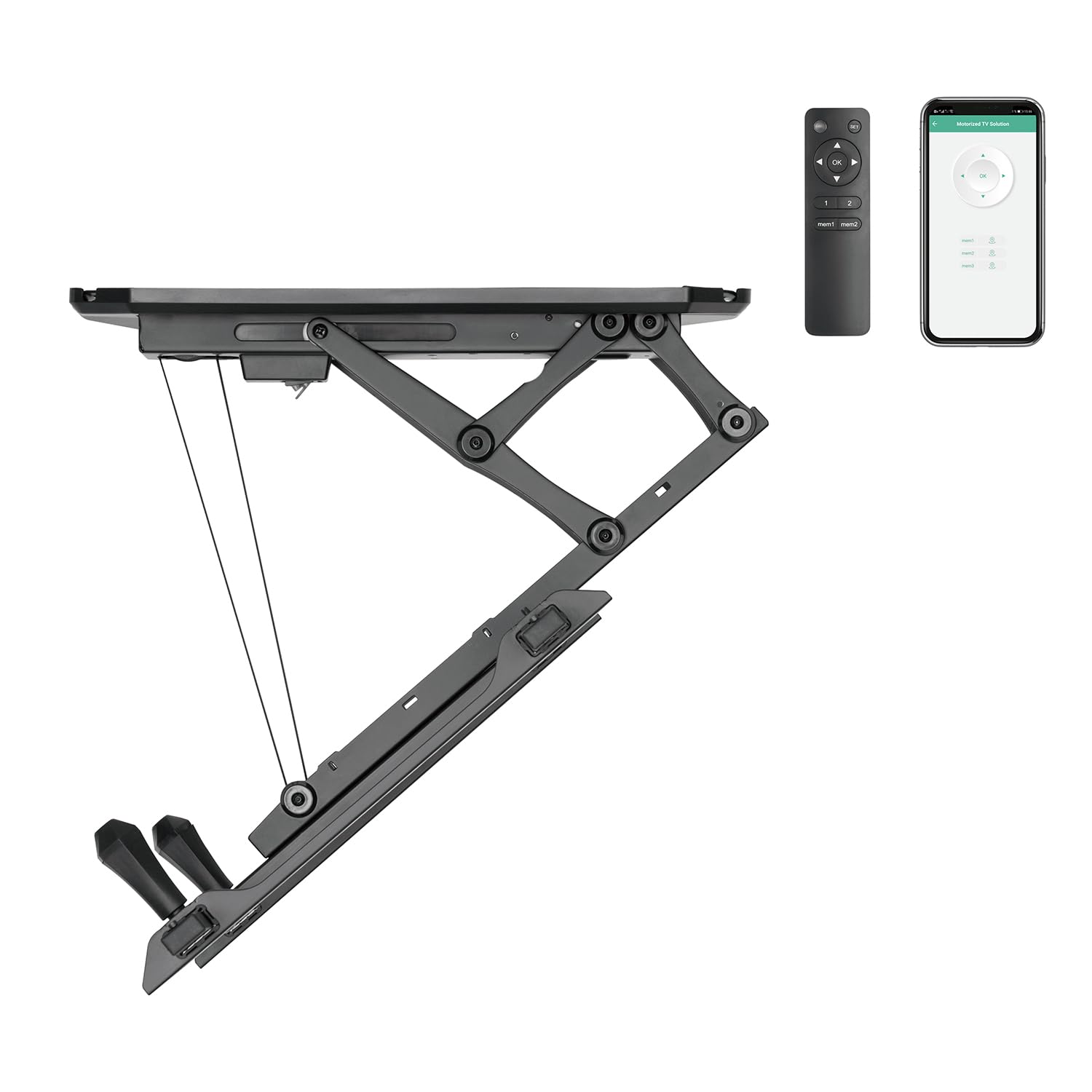 Maclean MC-880T - Soporte eléctrico inclinable para TV (32-70", con Control por aplicación, para Techo Inclinado, Incluye Mando a Distancia hasta 35 kg, VESA 600 x 400 cm)
