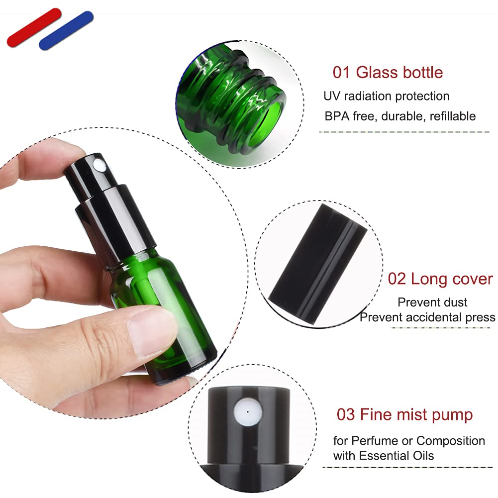 24 Stück Leere 100 ml Grünglas Sprühflasche mit Schwarz Zerstäuber 100ml Grün Feinen Nebel Pumpzerstäuber Flasche Zerstäuberflasche Parfümflakon 4x Trichter