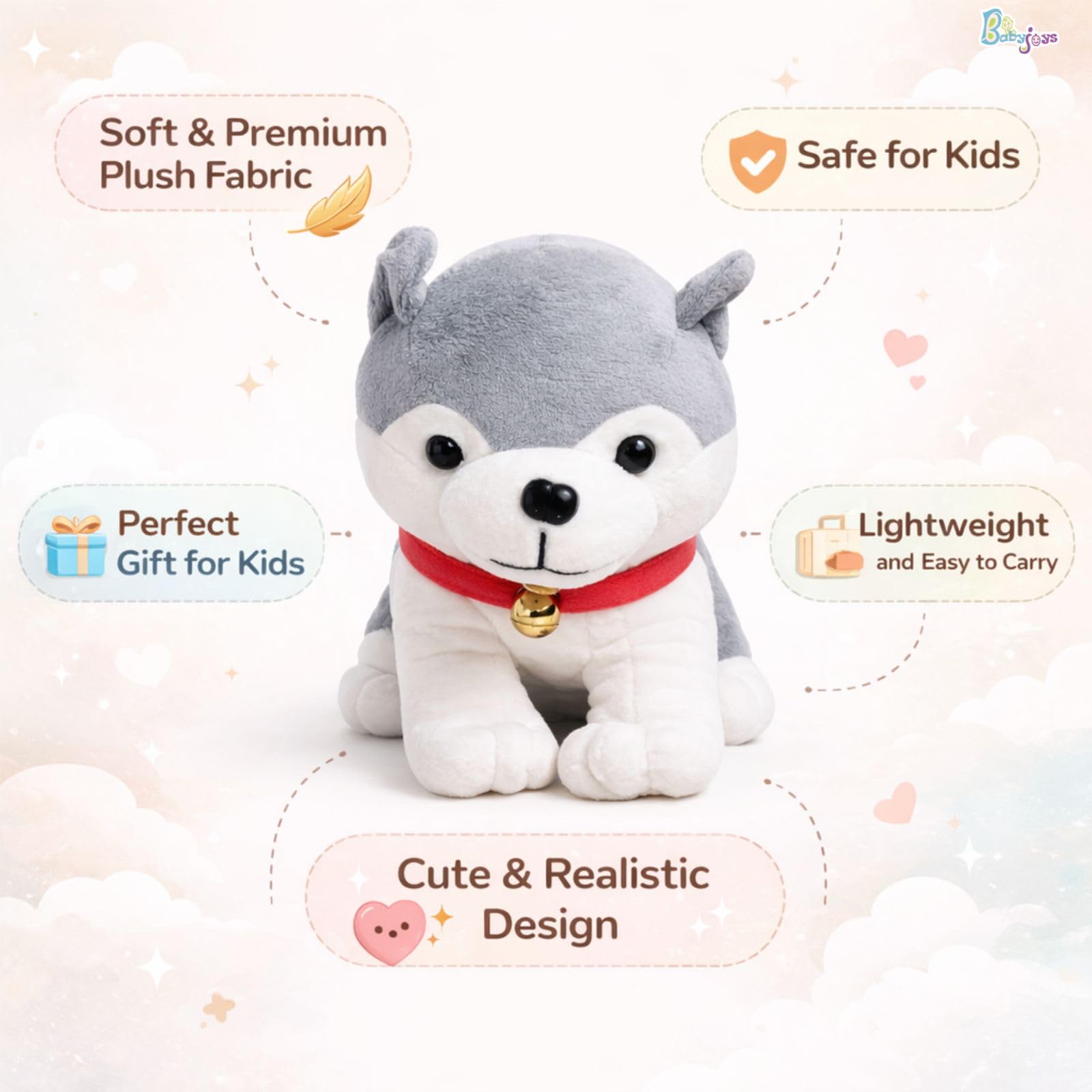 Babyjoys Cute Huskey Dog Soft Toy 25 CM Grey 1