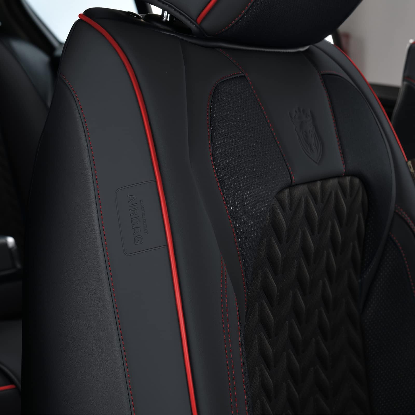 Coverado Housse de siège Voiture Cuir, Respirant Protection Siege Voiture Universelle pour 5 Places avec Soutien Lombaire, Ensembles de Housses de siège imperméable pour berline SUV Pick-up
