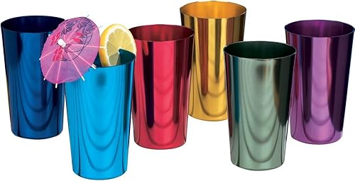 Juego de 6 vasos de aluminio de color retro con joyas de aluminio, multicolor, 16 onzas líquidas