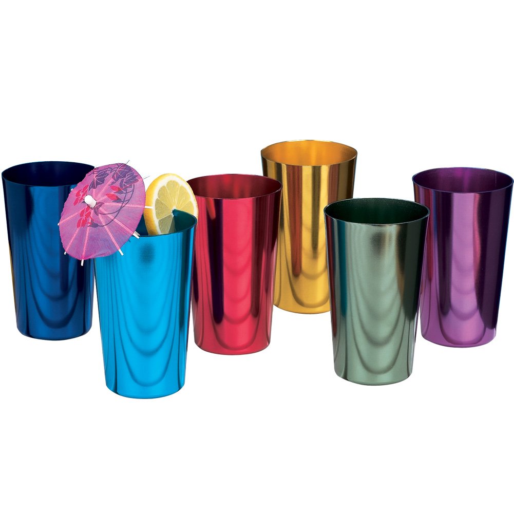 ALUMINUM TUMBLERS Retro Jewel Aluminum Colored Tumblers Cups Set of 6, Multicolor,