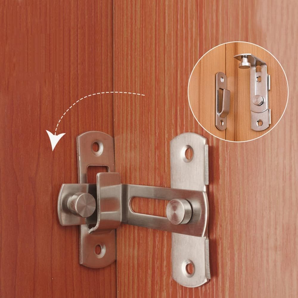 DRAVYONEY 90 Degree Stainless Steel Latch, Protect Privacy - Security Barn Door Lock, Hook Lock Latch for Barn, Garden, Bathroom, Outdoor, Garage, Window, Sliding Door(1 Silver) 1