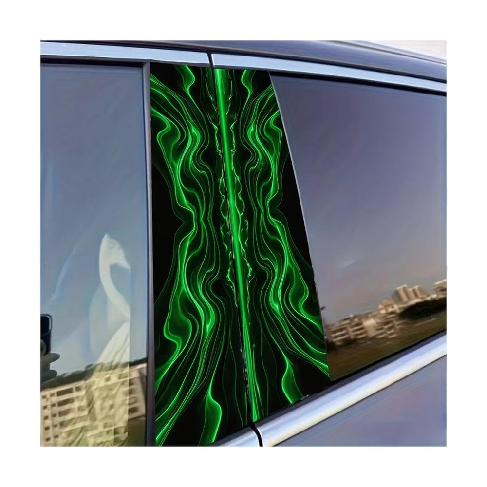 Decorative Items 2 PCS Car Center Column Decal Fluorescent Green Flame Glossy Material Protective Film