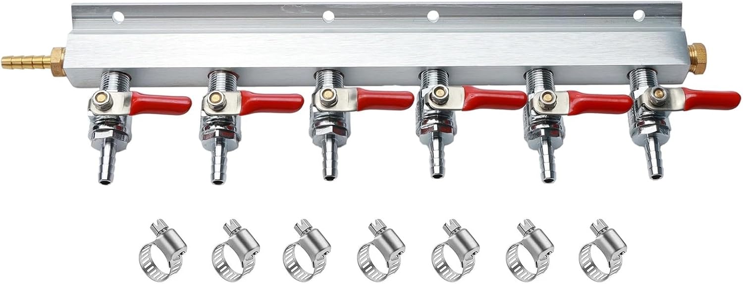 Gas Manifold Beer Gas Distributor Homebrew Air Distributor CO2 Manifold Splitter 1/4" Barb Fittings Ball Valve with Check Valve(3 Way)