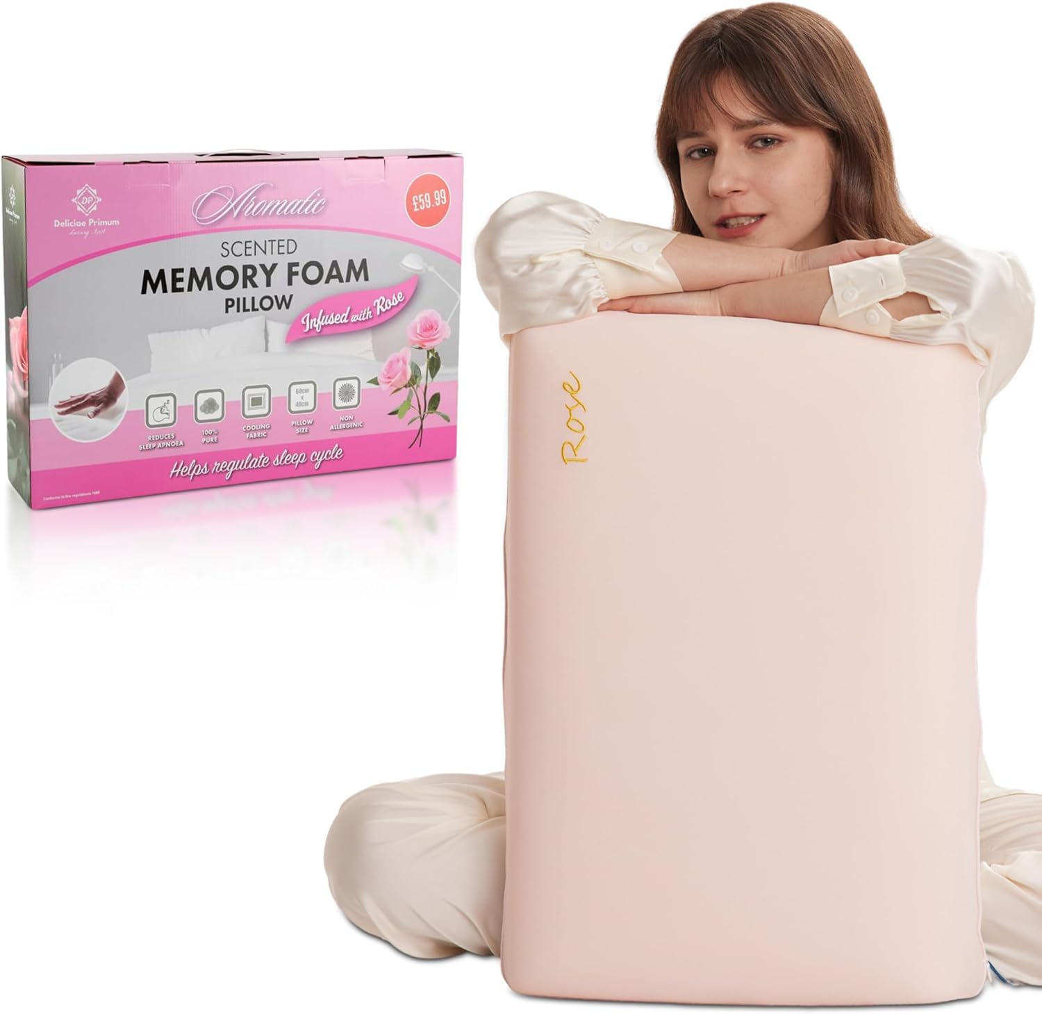 Artistic Fashionista Limited Rose Premium Scented Memory Foam Pillow – Orthopaedic Support With Cooling Fabric, Breathable & Hypoallergenic – Anti Snore - Reduces Sleep Apnoea, Stress & Anxiety (Rose)