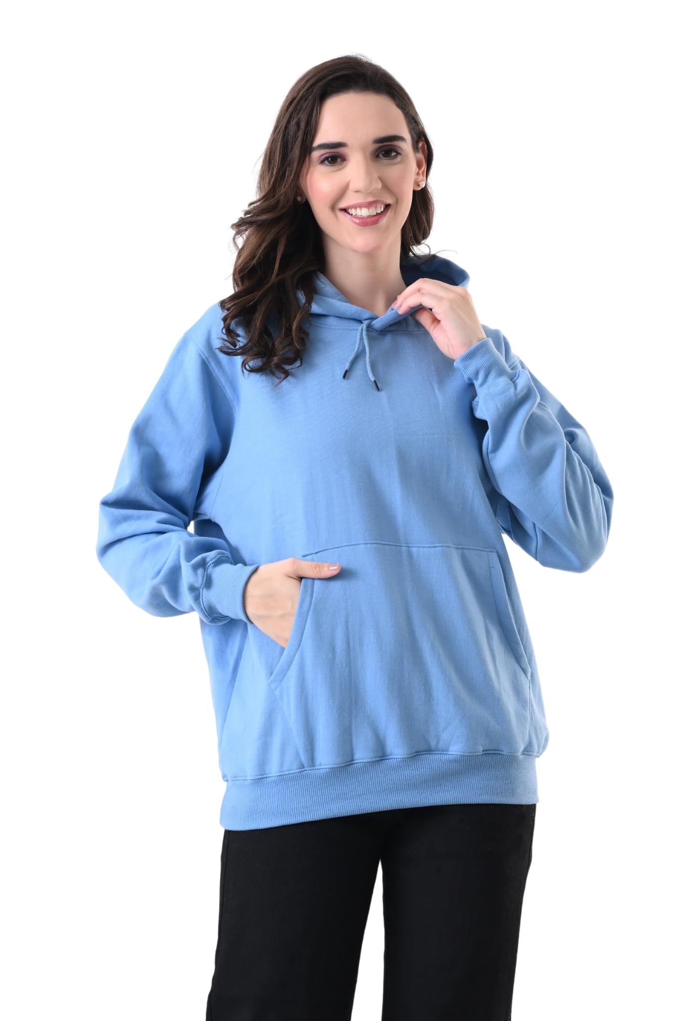 Women's Fleece Hoodie Sweatshirt with Kangaroo Pocket, Adjustable Drawstring Hood, Full Sleeve Winter Hooded Sweatshirt, Warm Casual Pullover Hoodie for Women Sky Blue-image-22