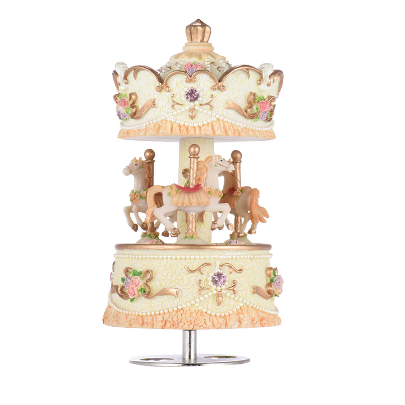 lilistore Laxury Windup 3-horse Carousel Music Box Artware/Gift Melody Castle in the Sky Pink/Purple/Blue/Gold Shade for Option